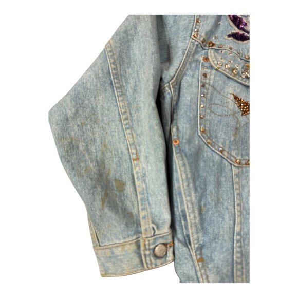 Vintage Bobby Heenan Denim Jacket Womens Small Light Blue Custom Airbrush 92 USA - Picture 6 of 16